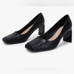 Square Toe Leather Pumps